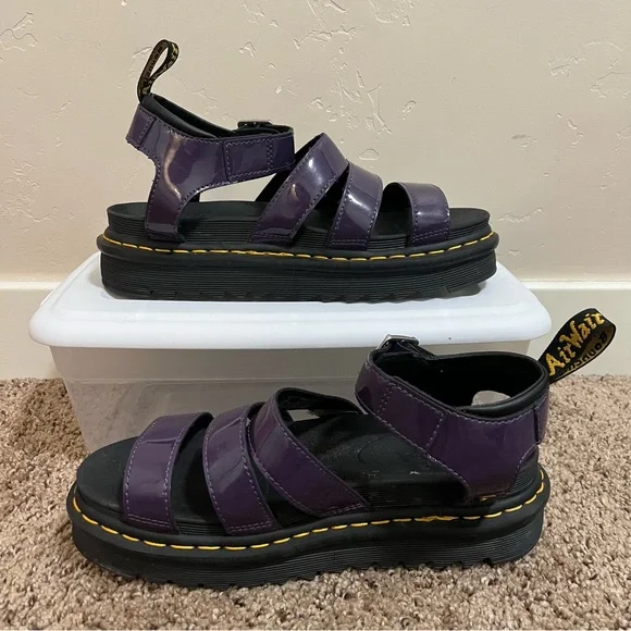 Dr. Doc Martens Blaire Women's Leather Strap Sandals Purple Patent Leather Sz 8 - Picture 3 of 7